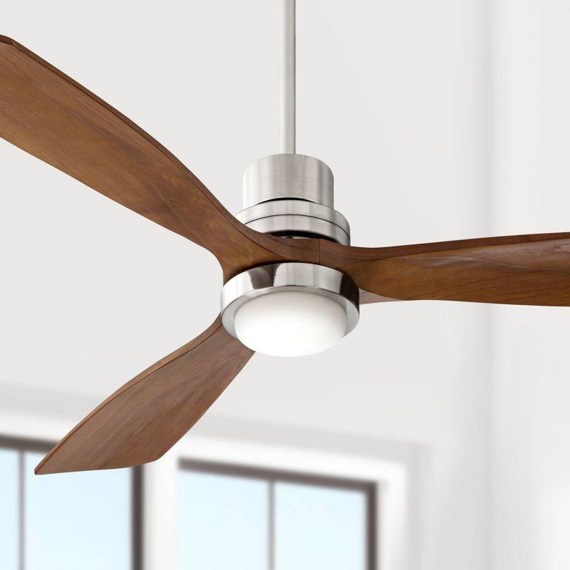 52" Casa Vieja Delta-Wing DC Rustic Farmhouse 3 Blade Indoor Ceiling Fan LED Light Remote Control Brushed Nickel Walnut Wood for Living Room Kitchen