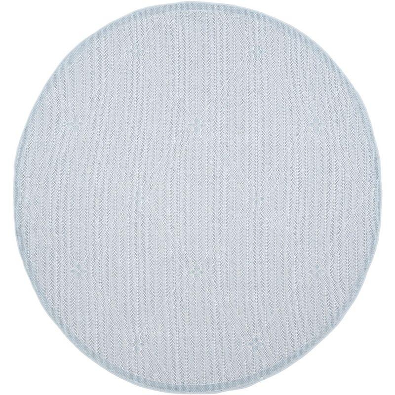 Light Blue Diamond Pattern Round Synthetic Rug