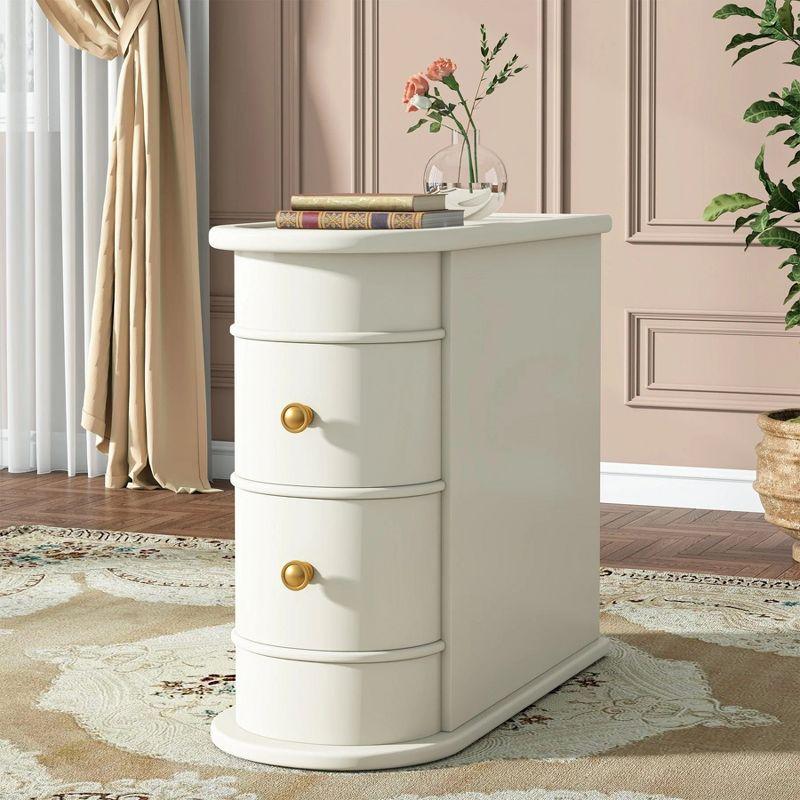 Hommoo Wood Narrow Nightstand with 2 Drawers Off-White