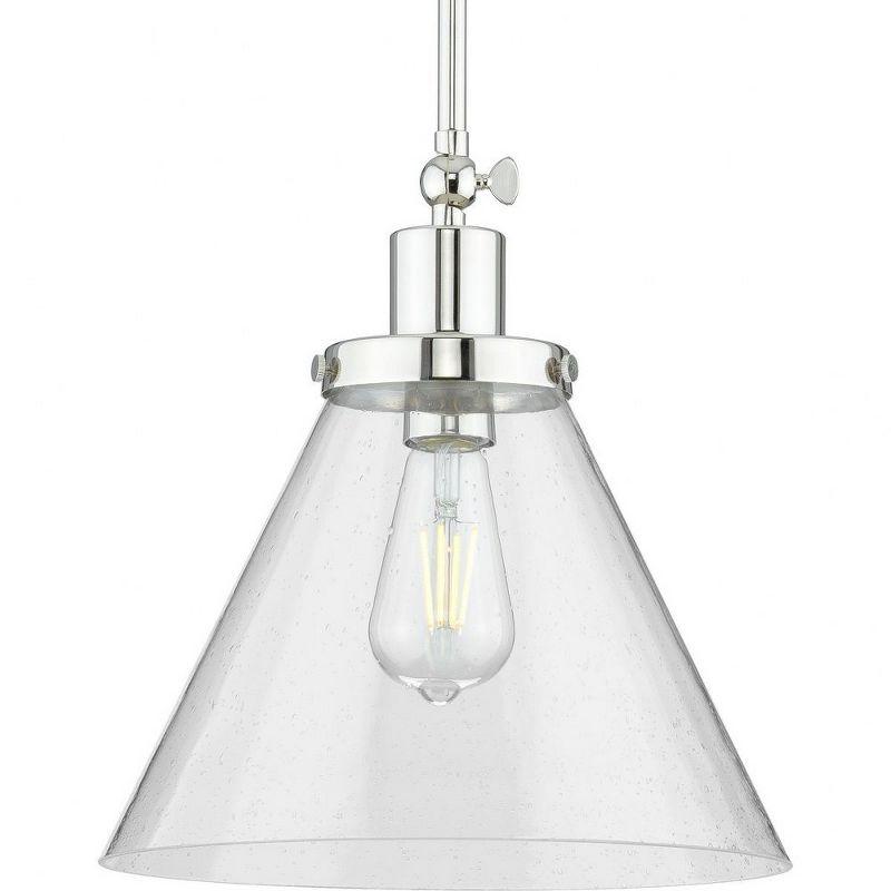 Progress Lighting Hinton 1-Light Industrial Pendant, Brushed Nickel, Seeded Glass Shade