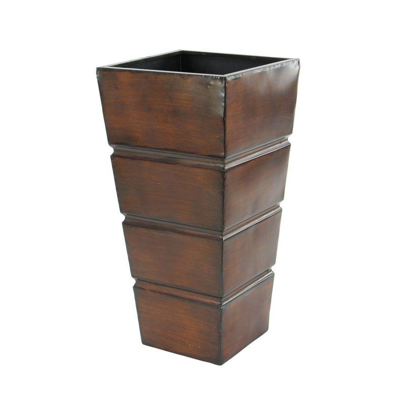 Set of 3 Contemporary Rectangular Iron Planters Brown - Olivia & May: Tall, Outdoor Decor Display