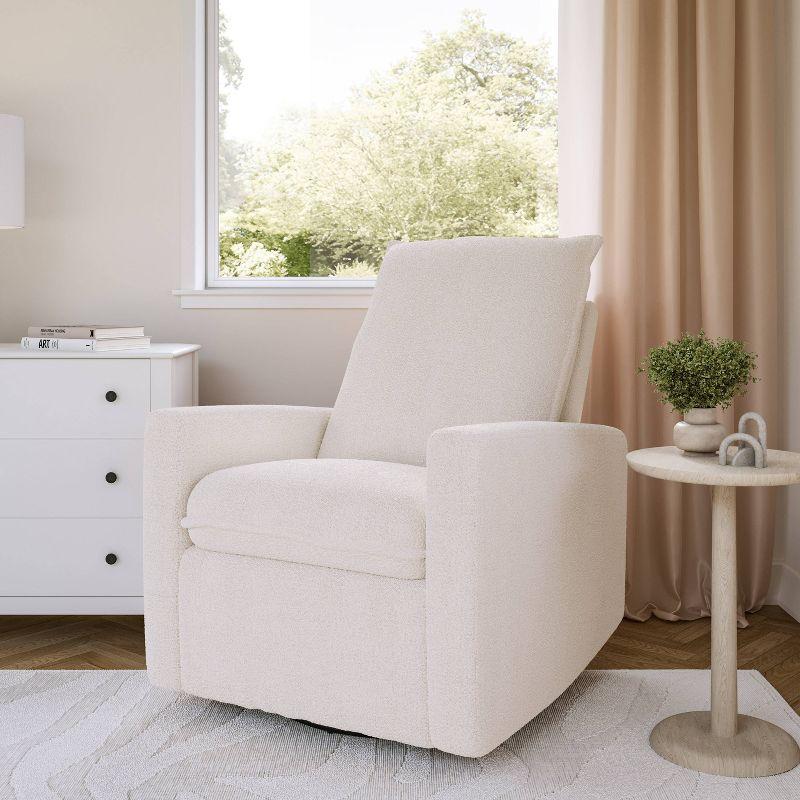 Caillie Boucle Glider Recliner Chair White - CorLiving: Nursery Bedroom Soothing Motion, Hardwood Frame