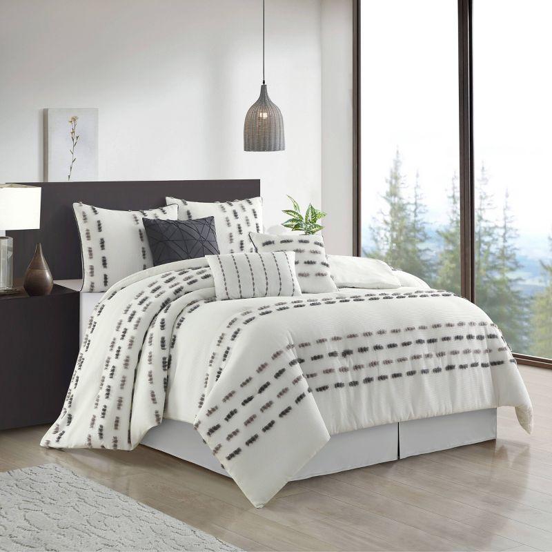 Crocus White/Gray Polyester 7 Piece Comforter Set