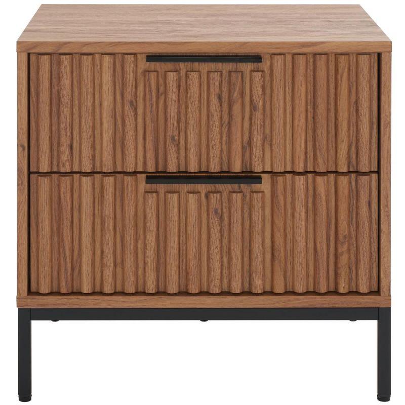 Oak and Black 2-Drawer Fluted Nightstand with Cone Legs