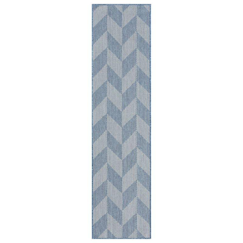 Modern Chic Blue/Grey Geometric Indoor/Outdoor Runner Rug