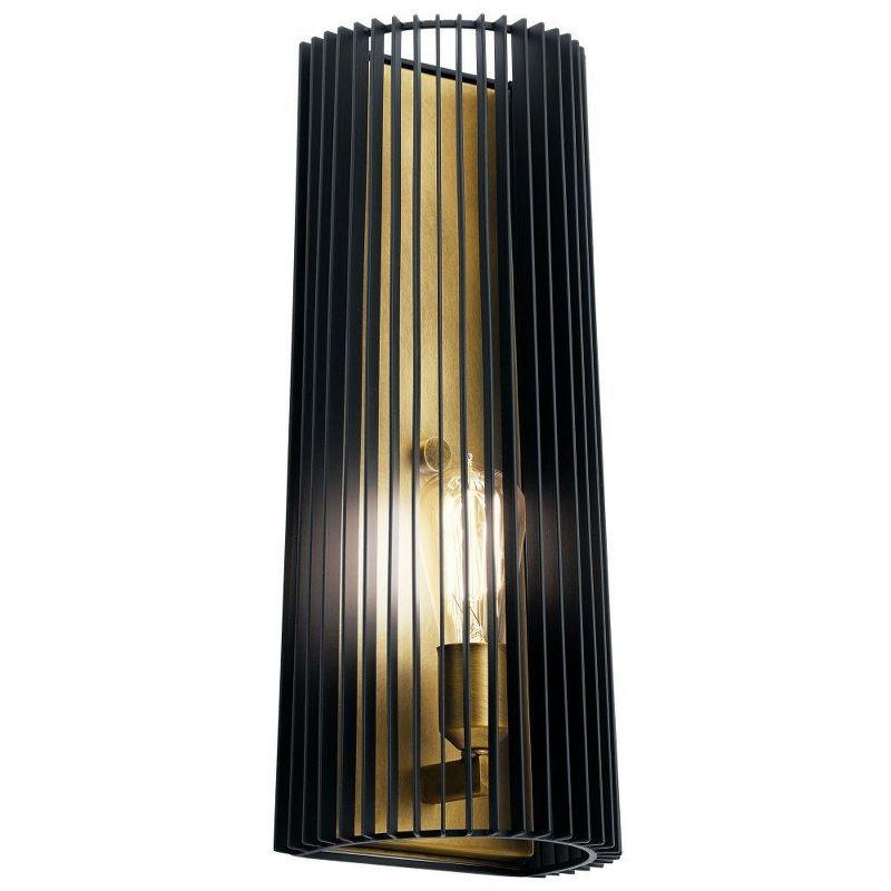 Black Steel Cage Wall Sconce with Brass Accent