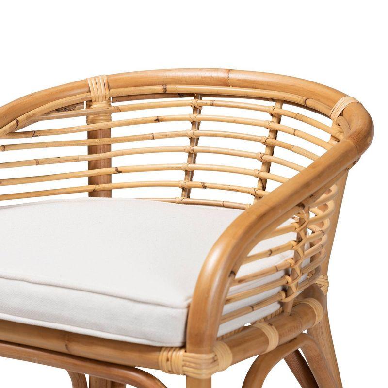 Tropical Oasis White Fabric and Natural Rattan Counter Stool