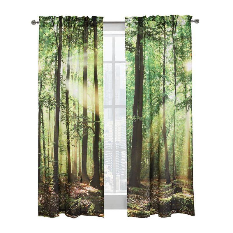 Forest Scene Light Filtering Polyester Curtain Panels