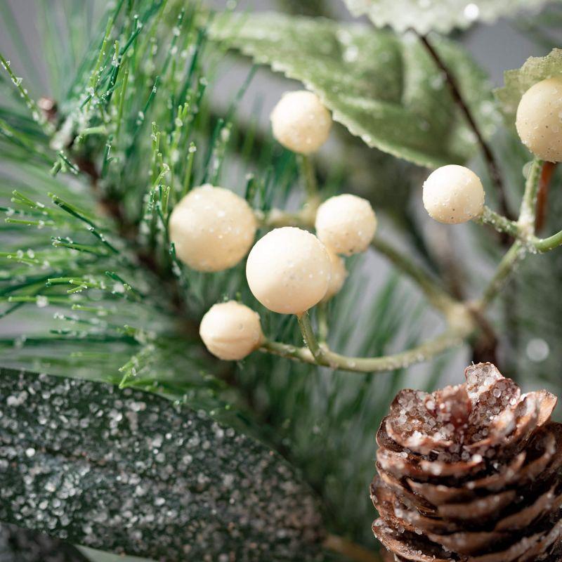 36" Green Pine and Cream Berry Christmas Spray