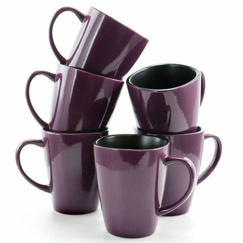 14oz 6pk Berry Heart Coffee Mugs Purple - Elama: Stoneware, Dishwasher & Microwave Safe, Heart Cups, Set for 6