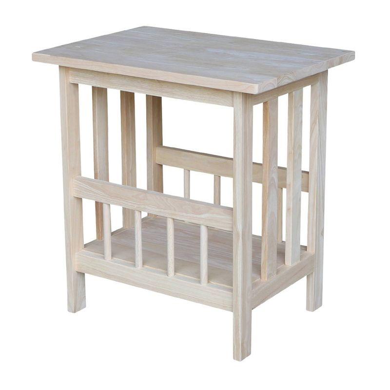 Mission Magazine End Table Unfinished - International Concepts: 22" Wide Hardwood Side Table with Storage Shelf