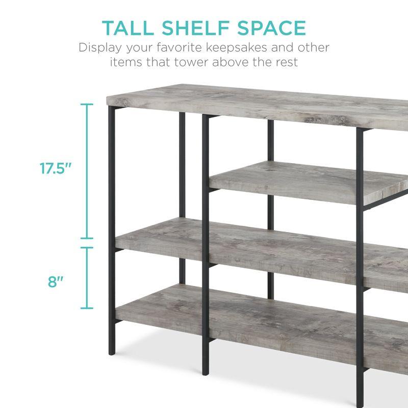 Gray 55in Industrial 4-Tier Metal Console Table with Storage