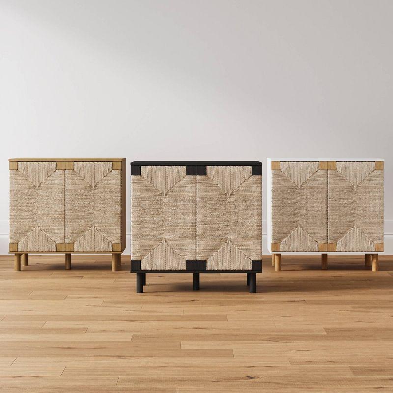 Nathan James Beacon Storage Cabinet Wood and Seagrass White: Veneer Surface, Fixed Shelf, Adult Assembly Required