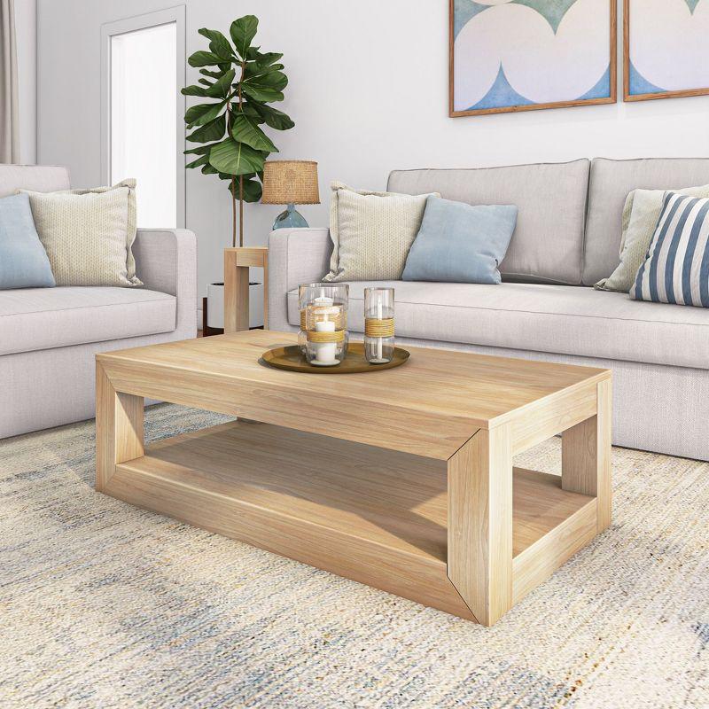 Blonde Wood Rectangular Coffee Table with Shelf, 48"