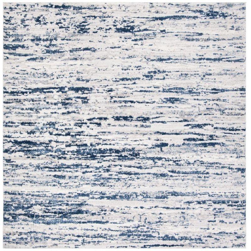 Amelia 6'7" Square Grey and Navy Abstract Area Rug