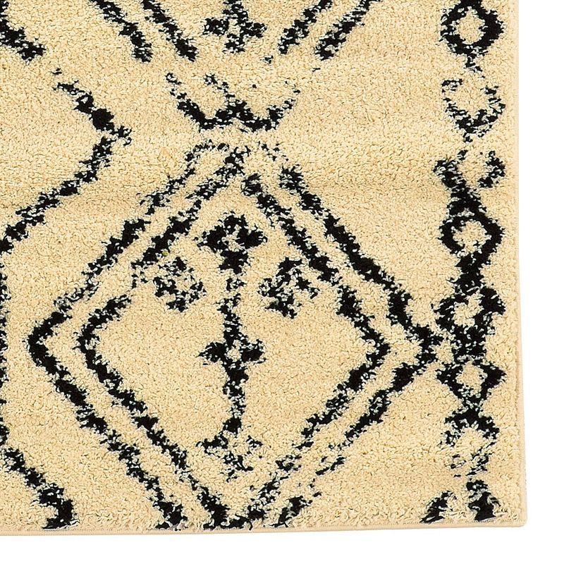 Ivory and Black Rectangular Moroccan Shag Rug, 5' x 7'