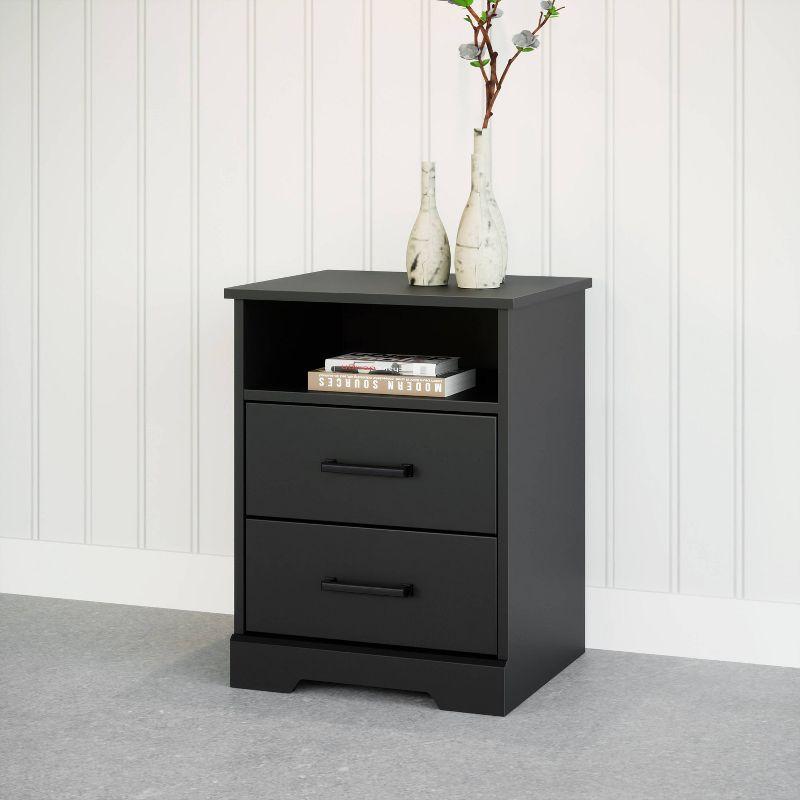 Prepac Rustic Ridge Farmhouse Nightstand with 2 Drawers and Open Shelf Black