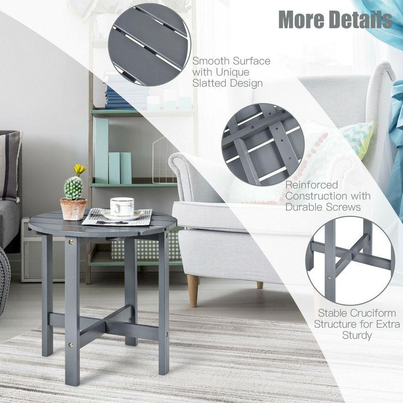 Costway 18'' Patio Round Side End Coffee Table Wooden Slat Garden Deck Grey