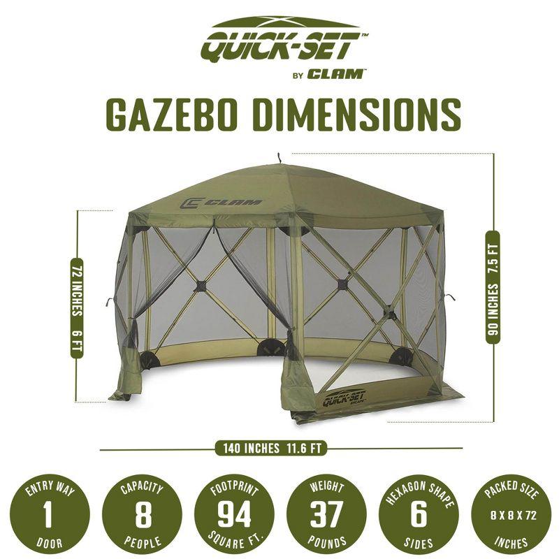 CLAM Quick-Set Escape 11.5 x 11.5 Ft Portable Pop-Up Outdoor Camping Screen Tent 6-Sided Canopy Shelter w/ Carry Bag & 6 Sun and Wind Panels, Green