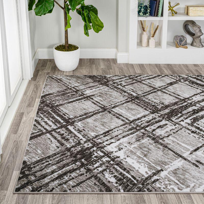 Abstract Linear Black & Gray Synthetic 4'x6' Area Rug