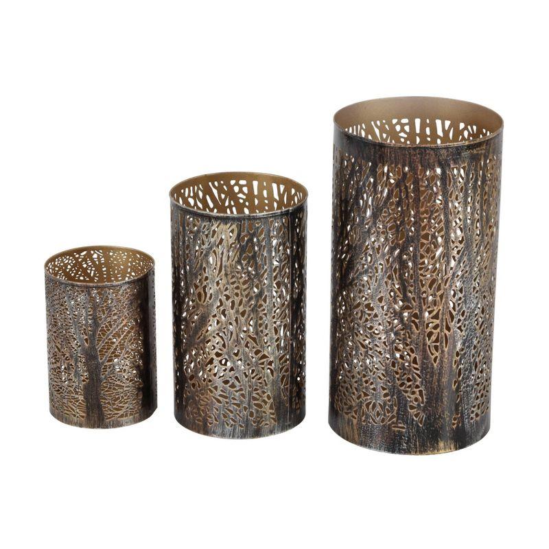 Set of 3 Leafy Cylindrical Contemporary Metal Candle Holders - Olivia & May