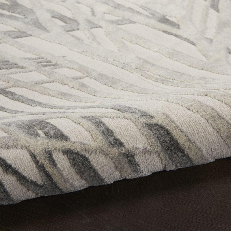 Abstract Ivory and Grey Synthetic 2'2" x 7'6" Area Rug