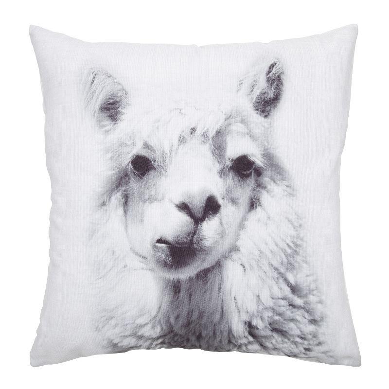 White Alpaca Print Polyester Euro Throw Pillow Cover, 18x18