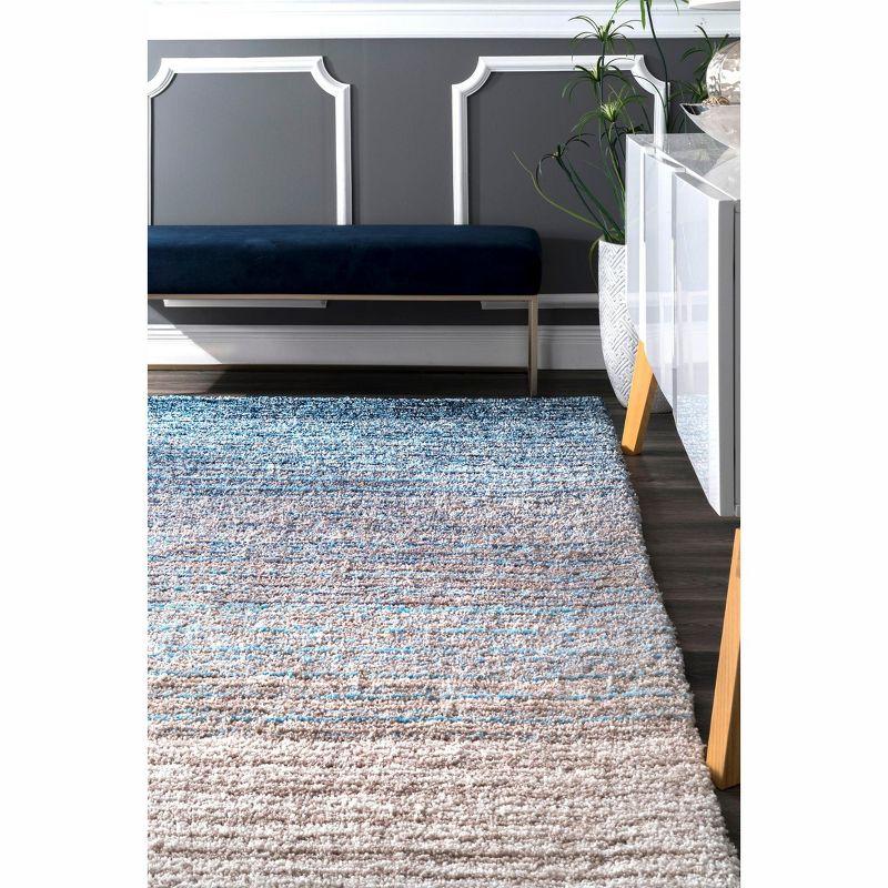 Luxurious Striped Shag Blue Multi 4' x 6' Area Rug