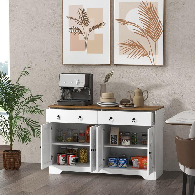 White Farmhouse Sideboard Buffet Cabinet with Barn Doors and Drawers