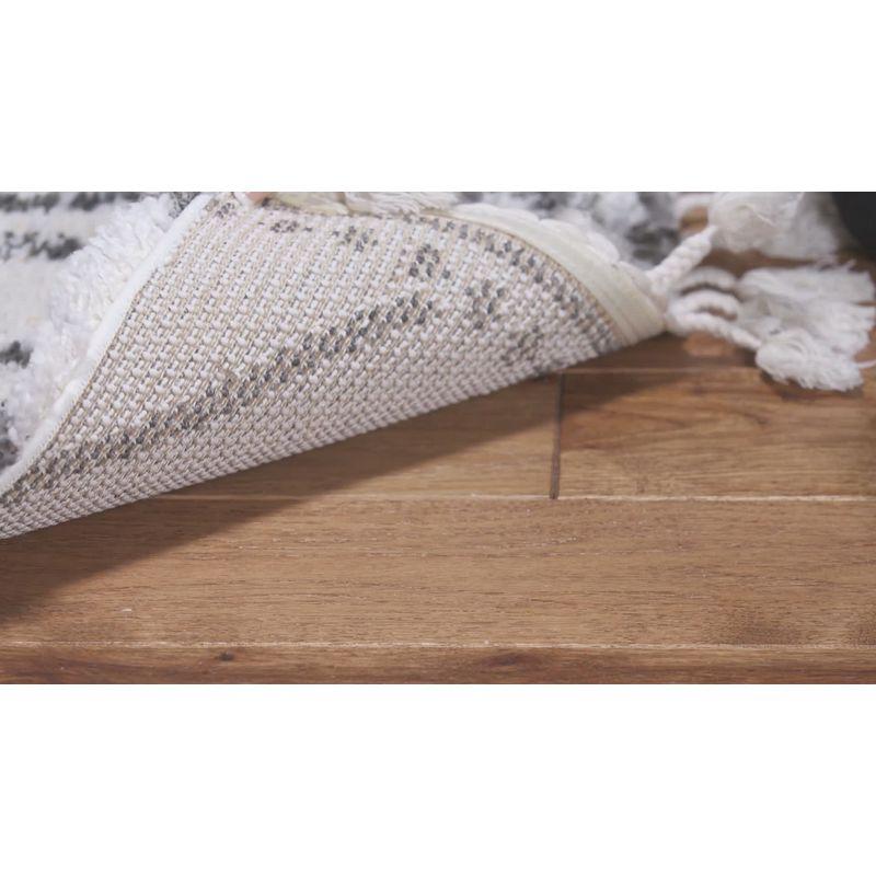 Ivory and Beige Moroccan Fringe Shag Runner Rug