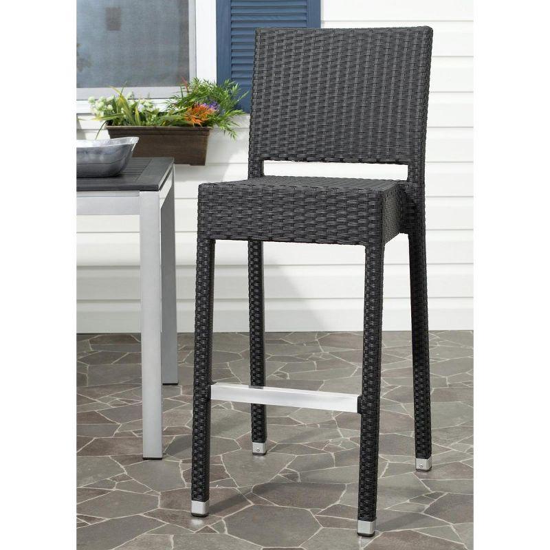 Bethel Black Wicker and Aluminum Bar Stool