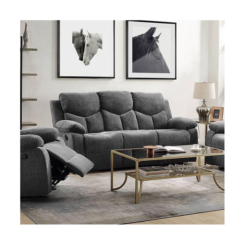 Kalen 78'' Gray Chenille Reclining Sofa with Cup Holders