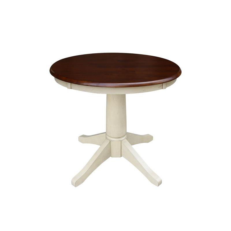 International Concepts 30" Round Top Pedestal Table-28.9" H, Antiqued Almond/Espresso