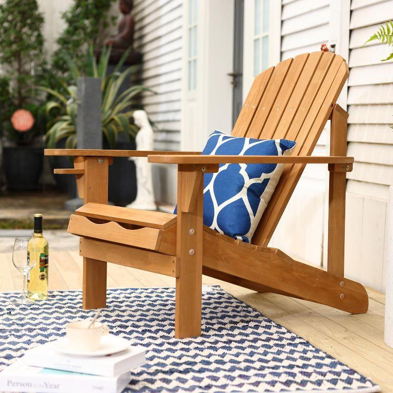 Solid Wood Spacious Adirondack Chair with Cup Holder