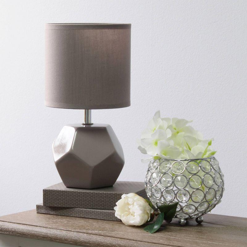Simple Designs Round Prism Mini Table Lamp with Matching Fabric Shade Gray