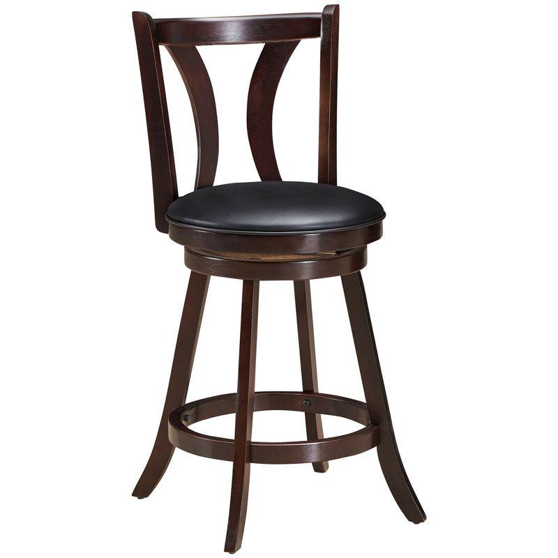 Costway Set of 2 Swivel Bar stool 24'' Counter Height Leather Padded Dining Kitchen Chair