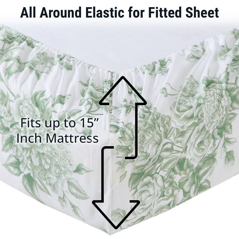 HLC.ME HLC.ME Rose Toile Floral Bed Sheets - Wrinkle Resistant & Ultra Soft - Fits Mattresses up to 15 Inches Deep (Sage Green)