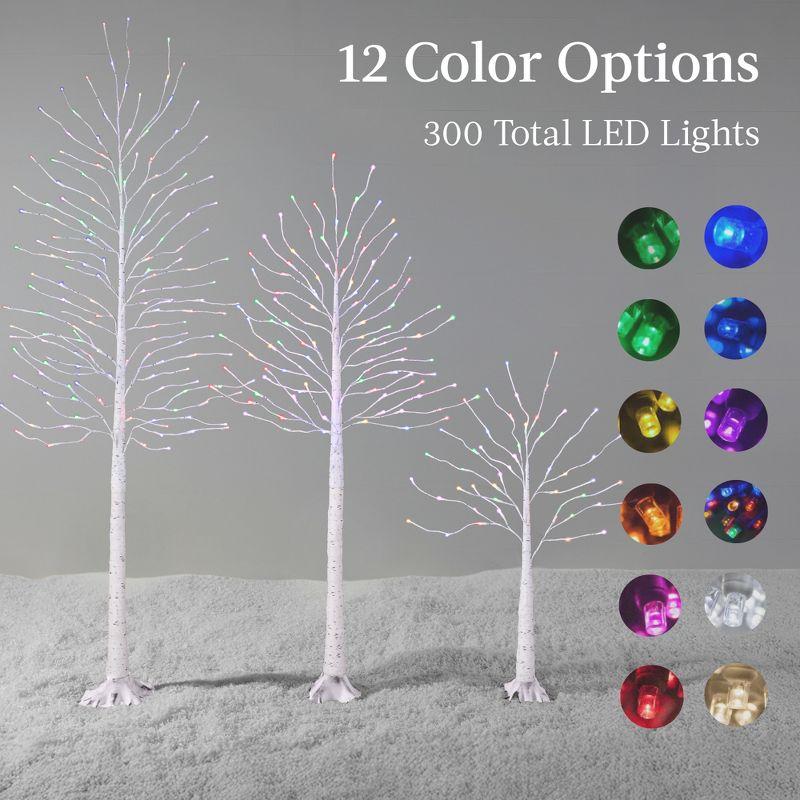 Best Choice Products Set of 3 Lighted Twig Birch Trees, 4ft, 6ft, 8ft w/ 300 LEDs, Warm White, Multicolor Lights - White