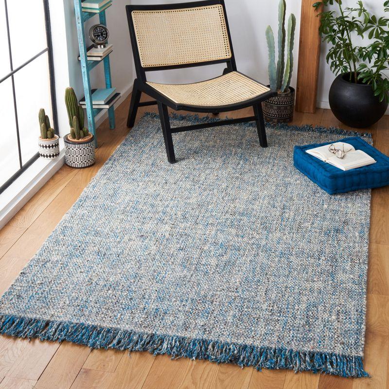 Handmade Blue and Gray Wool Blend 4' x 6' Area Rug