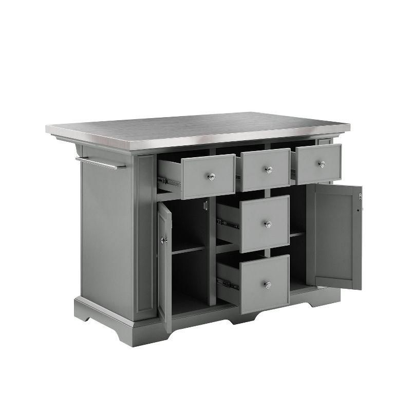 Julia Gray Stainless Steel Top Kitchen Island with Storage