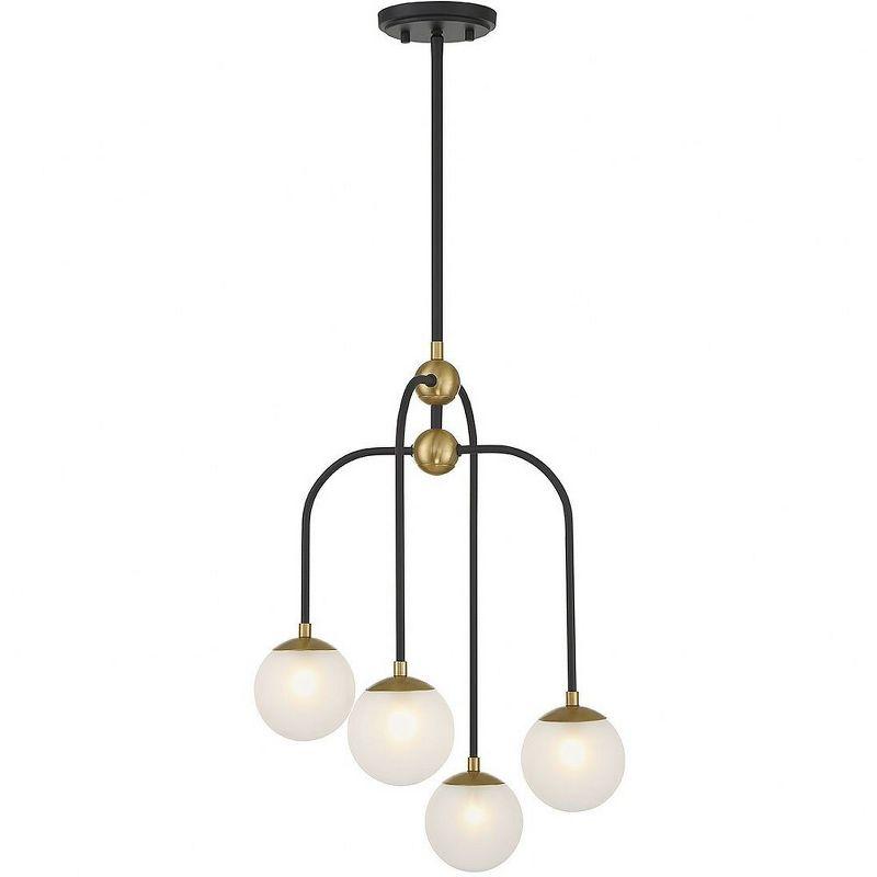 Matte Black and Warm Brass 4-Light Mini Chandelier with Frosted Glass Shades