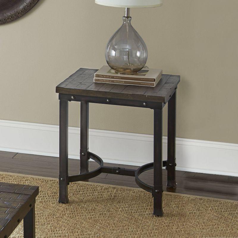 Ambrose End Table Dark Brown/Rustic Honey - Steve Silver Co.: Iron Frame, Square Shape, 24" Height