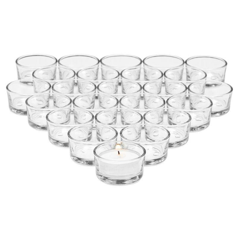 Juvale 24 Pack Clear Glass Short Tealight Candle Holders for Table Centerpieces, Wedding Receptions, Party Decorations, Restaurant Tables, 1 x 2 In