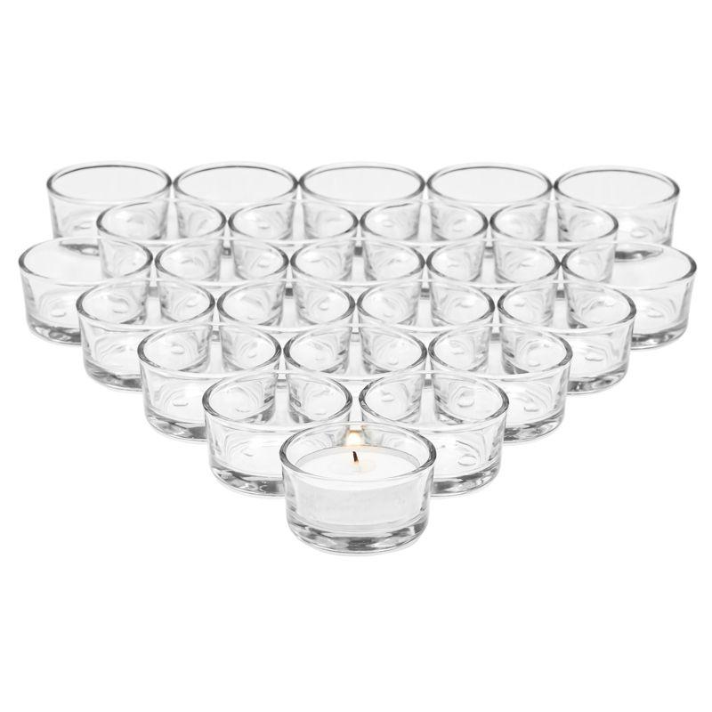 Juvale 24 Pack Clear Glass Short Tealight Candle Holders for Table Centerpieces, Wedding Receptions, Party Decorations, Restaurant Tables, 1 x 2 In