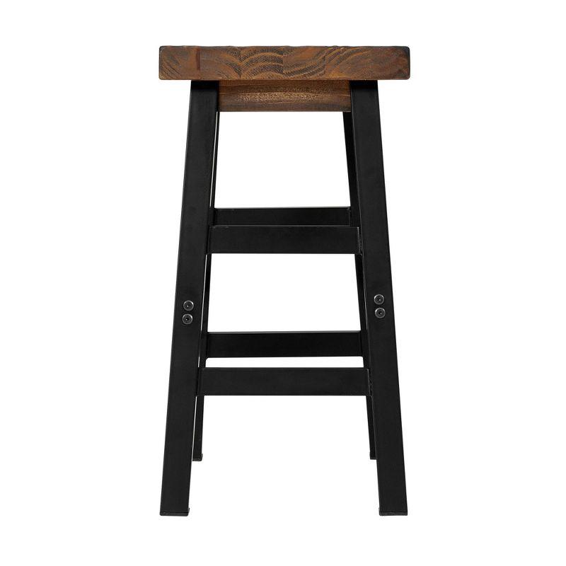 Pomona Reclaimed Wood 26" Black Metal Leg Saddle Barstool