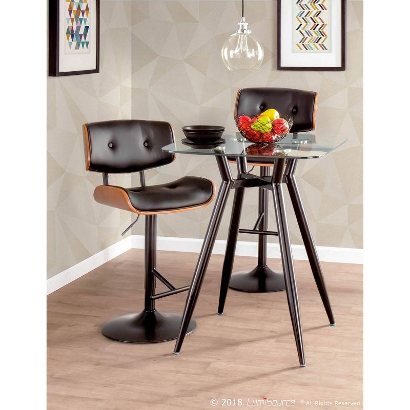 Set of 2 Lombardi Mid-Century Barstools: Swivel, Walnut Accents, Faux Leather - Lumisource