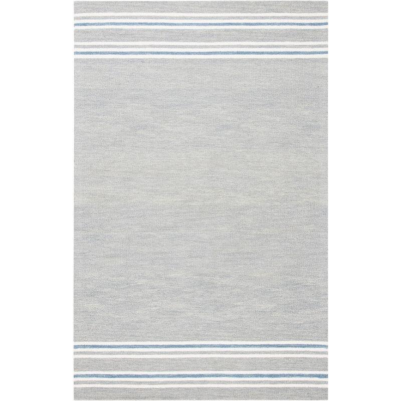 Grey and Blue Striped Wool 4' x 6' Handmade Tufted Rug