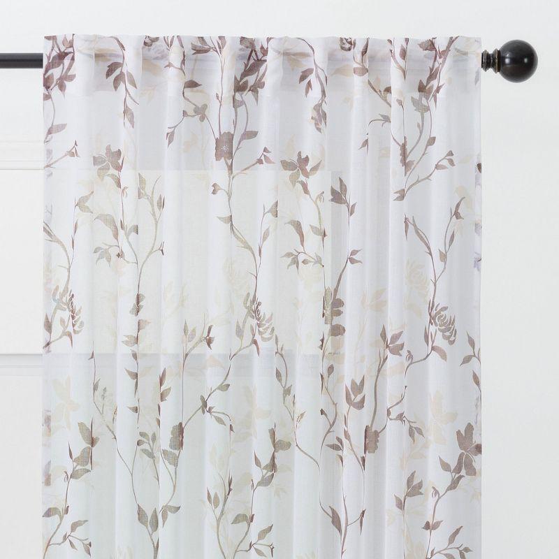 Chanasya 2pk Floral Textured Sheer Window Curtain Panels - Set of 2 - 52 x 108 Inches Long - Brown