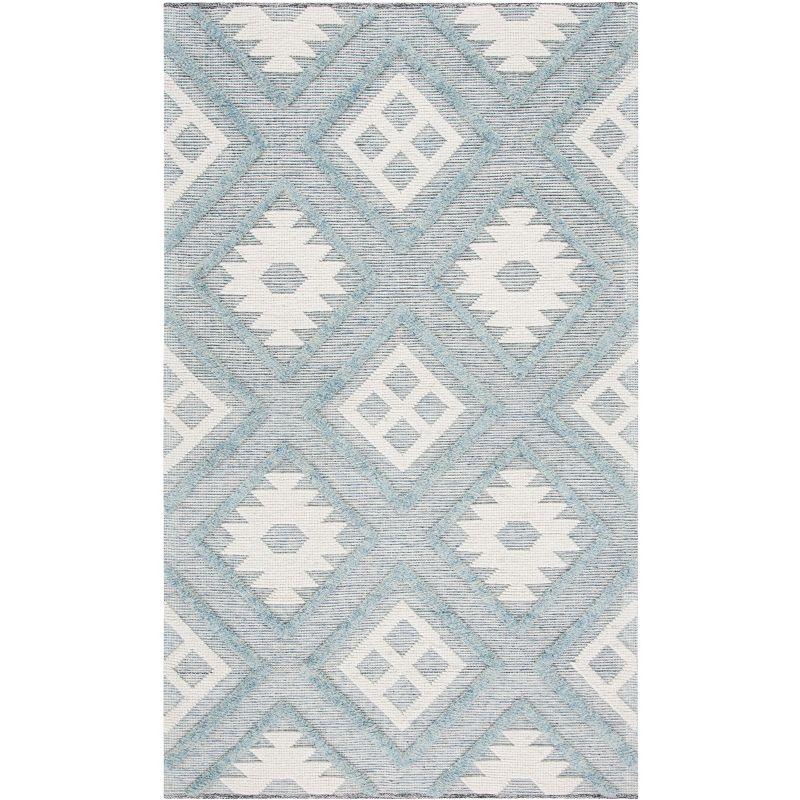 Vermont Blue and Ivory Handwoven Wool Area Rug 5' x 8'