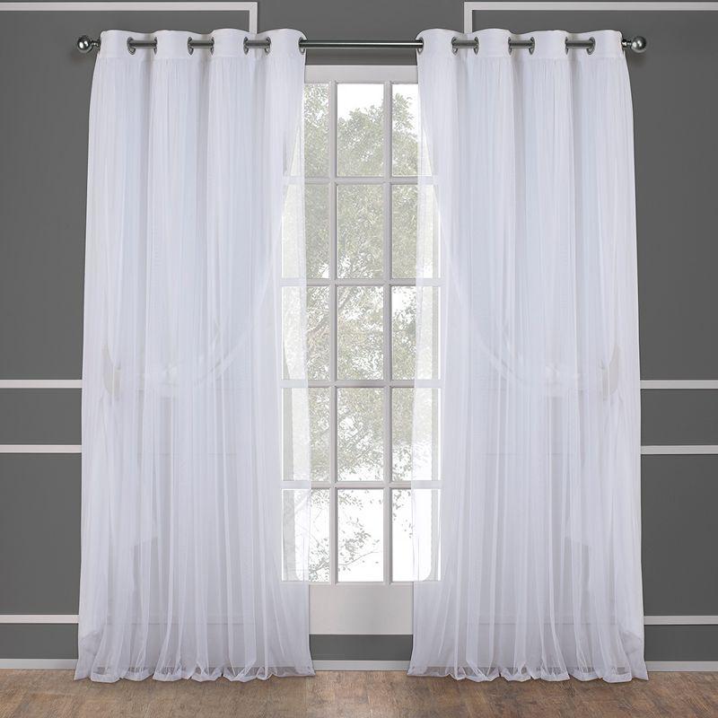 Set of 2 (108"x52") Catarina Layered Solid Blackout & Sheer Window Curtain Panel: White Curtains, Room Darkening